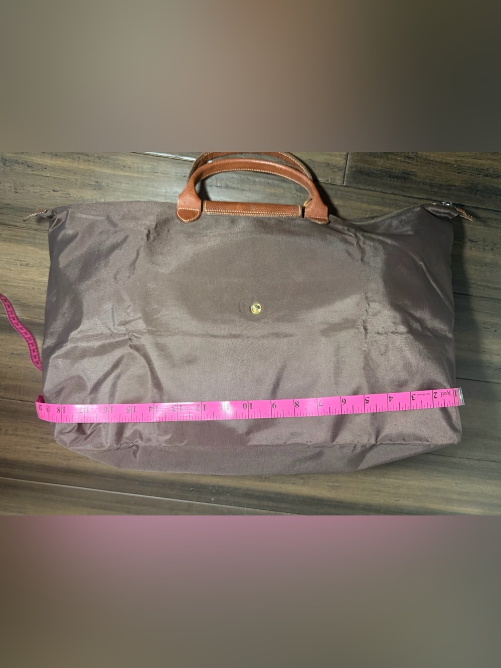 Longchamp Large Brown Nylon Tote with Tan Leather Trim - Picture 10 of 12